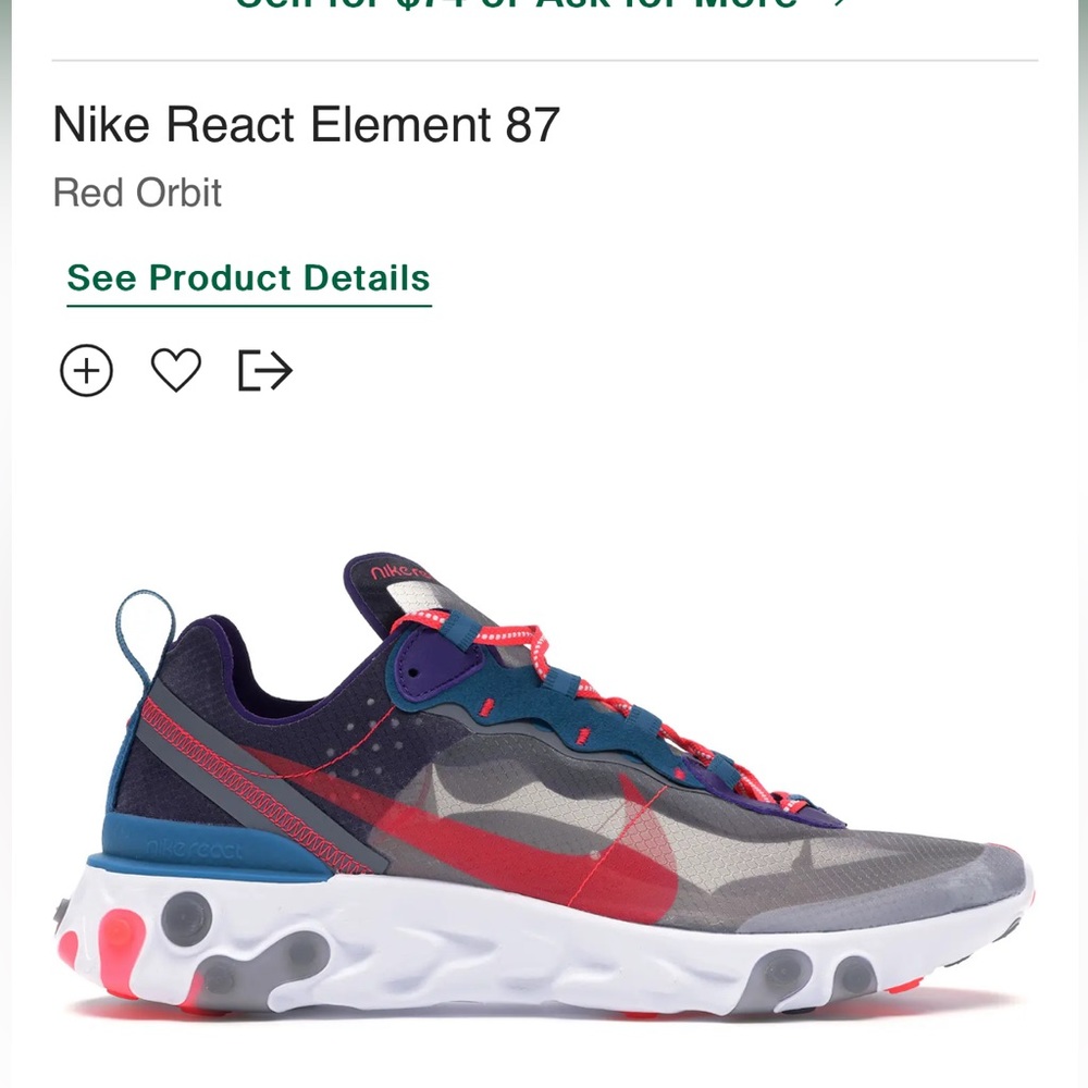 Nike React Element 87 Red Orbit - Picture 1 of 6